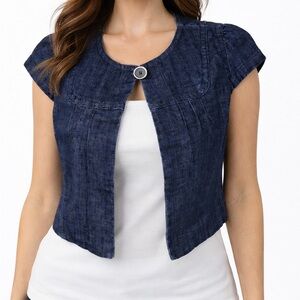LOFT Navy Cap Sleeve Crop Top